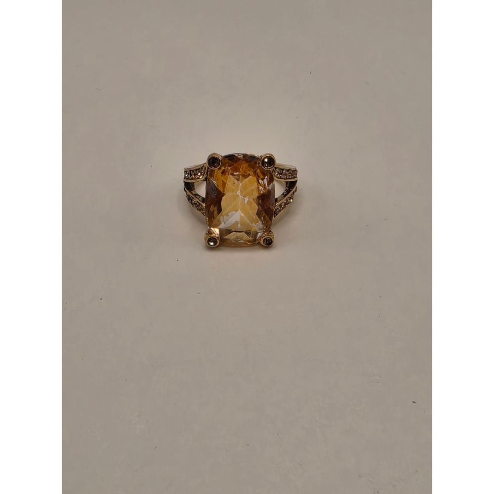 Monet Gold Tone Amber Crystal Emerald Cut Statement Cocktail Ring Size 8